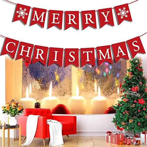 Merry Christmas Banner Merry Christmas Sign for Fireplace Christmas Decor Christmas Wall Decor Christmas Cubicle Decorations for Hanging Home Mantle Christmas Decorations Indoor Farmhouse Christmas Decor