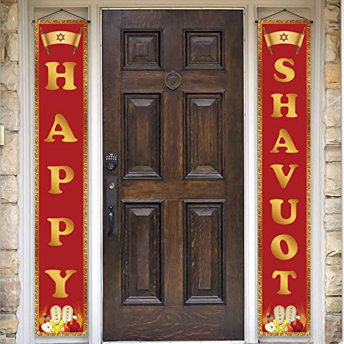 Pudodo Happy Shavuot Porch Banner The Feast of Weeks Jewish Festival Holiday Party Front Door Sign Wall Hanging Banner Decoration