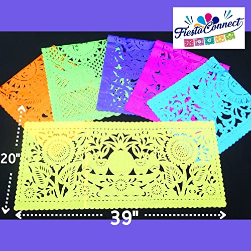 Mexican Table Runners, 6 Pack, Papel picado, 39x20 Inches, Bohemian Table Decorations, Mexican Party Theme, Cinco de Mayo, Mexico Wedding,