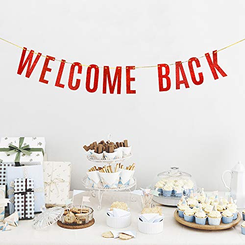 Red Glitter Welcome Back Banner Home Party Suppiles / Moving Away / Classroom Decor / Retirement Party Decorations