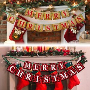 homievar christmas decorations clearance, merry christmas banner for fireplace, 5.9 inch vintage red black plaid buffalo letters holiday bunting for home indoor xmas tree