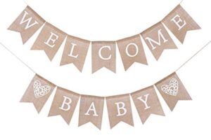 welcome baby for burlap banner – bunting garland for baby shower party ornament favors, baby photo prop，baby shower welcome sign (welcome baby)
