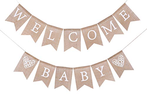 Welcome Baby for Burlap Banner - Bunting Garland for Baby Shower Party Ornament Favors, Baby Photo Prop，Baby Shower Welcome Sign (WELCOME BABY)