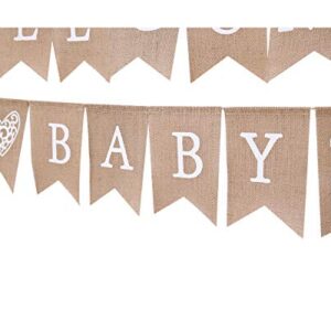 Welcome Baby for Burlap Banner - Bunting Garland for Baby Shower Party Ornament Favors, Baby Photo Prop，Baby Shower Welcome Sign (WELCOME BABY)