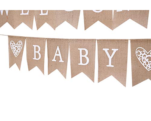 Welcome Baby for Burlap Banner - Bunting Garland for Baby Shower Party Ornament Favors, Baby Photo Prop，Baby Shower Welcome Sign (WELCOME BABY)