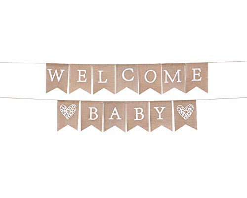 Welcome Baby for Burlap Banner - Bunting Garland for Baby Shower Party Ornament Favors, Baby Photo Prop，Baby Shower Welcome Sign (WELCOME BABY)