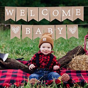 Welcome Baby for Burlap Banner - Bunting Garland for Baby Shower Party Ornament Favors, Baby Photo Prop，Baby Shower Welcome Sign (WELCOME BABY)