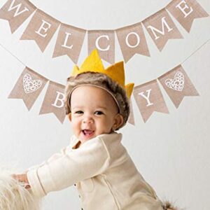 Welcome Baby for Burlap Banner - Bunting Garland for Baby Shower Party Ornament Favors, Baby Photo Prop，Baby Shower Welcome Sign (WELCOME BABY)