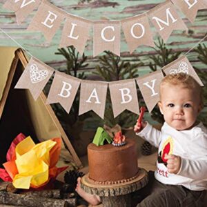 Welcome Baby for Burlap Banner - Bunting Garland for Baby Shower Party Ornament Favors, Baby Photo Prop，Baby Shower Welcome Sign (WELCOME BABY)