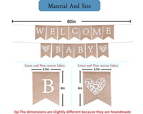 Welcome Baby for Burlap Banner - Bunting Garland for Baby Shower Party Ornament Favors, Baby Photo Prop，Baby Shower Welcome Sign (WELCOME BABY)