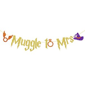 muggle to mrs banner, from muggle to mrs, bridal shower, bachelorette party decor, gold glitter