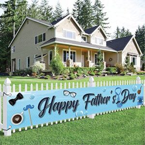 xtralarge, happy fathers day banner – 120×20 inch | happy fathers day yard sign banner for happy fathers day decorations for party | blue happy fathers day backdrop for fathers day party decorations