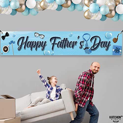 XtraLarge, Happy Fathers Day Banner - 120x20 Inch | Happy Fathers Day Yard Sign Banner for Happy Fathers Day Decorations for Party | Blue Happy Fathers Day Backdrop for Fathers Day Party Decorations