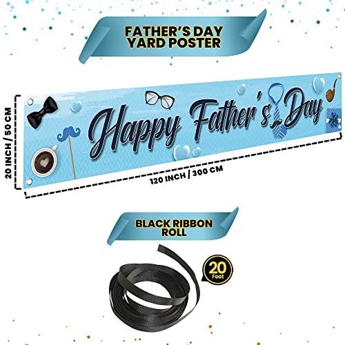 XtraLarge, Happy Fathers Day Banner - 120x20 Inch | Happy Fathers Day Yard Sign Banner for Happy Fathers Day Decorations for Party | Blue Happy Fathers Day Backdrop for Fathers Day Party Decorations