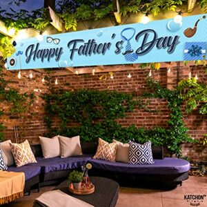 XtraLarge, Happy Fathers Day Banner - 120x20 Inch | Happy Fathers Day Yard Sign Banner for Happy Fathers Day Decorations for Party | Blue Happy Fathers Day Backdrop for Fathers Day Party Decorations