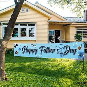 XtraLarge, Happy Fathers Day Banner - 120x20 Inch | Happy Fathers Day Yard Sign Banner for Happy Fathers Day Decorations for Party | Blue Happy Fathers Day Backdrop for Fathers Day Party Decorations