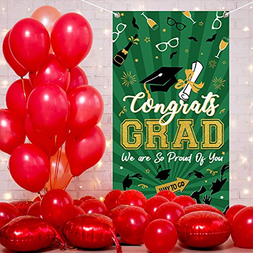 2022 Graduation Banner Party Decorations Congrats Grad Door Cover Banner Large Fabric Graduation Sign for Indoor Outdoor Photography Background(Green)