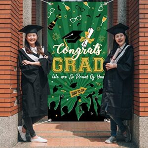 2022 Graduation Banner Party Decorations Congrats Grad Door Cover Banner Large Fabric Graduation Sign for Indoor Outdoor Photography Background(Green)