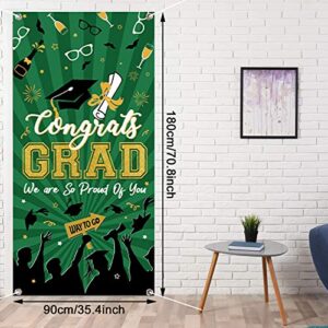 2022 Graduation Banner Party Decorations Congrats Grad Door Cover Banner Large Fabric Graduation Sign for Indoor Outdoor Photography Background(Green)