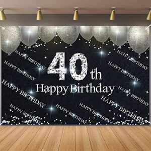 silver and black happy 40th birthday backdrop banner decorations for women men 40 years old bday background photography party decor sign supplies