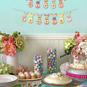 Easter Banner and Balloons Decorations, Happy Easter Bunny Banner Garland and 20 Pcs Bunny Pattern Balloons for Easter Home Decor Party Supplies (A)