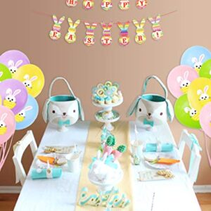 Easter Banner and Balloons Decorations, Happy Easter Bunny Banner Garland and 20 Pcs Bunny Pattern Balloons for Easter Home Decor Party Supplies (A)