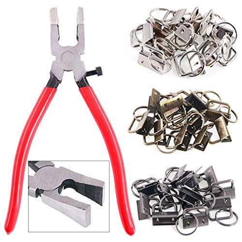 Swpeet 36 Sets 1" 25mm 3 Colors Key Fob Hardware with 1Pcs Key Fob Pliers , Glass Running Pliers Tools with Jaws, Studio Running Pliers Attach Rubber Tips Perfect for Key Fob