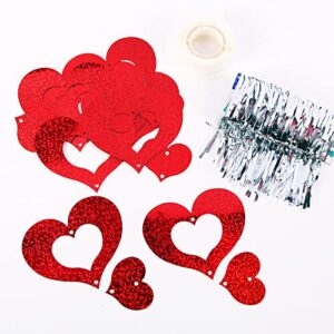 soochat 100 pcs glitter heart swirl hanging decoration, valentine’s day hanging decor pendant wedding marriage proposal party supplies (red)