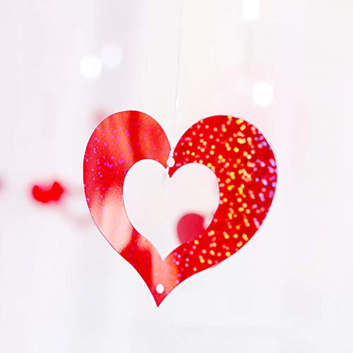 Soochat 100 Pcs Glitter Heart Swirl Hanging Decoration, Valentine's day Hanging Decor Pendant Wedding Marriage Proposal Party Supplies (Red)