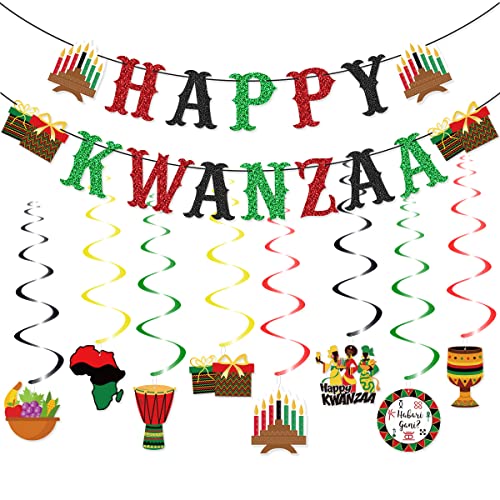 Happy Kwanzaa Banner Happy Kwanzaa Hanging Swirls for African Heritage Holiday Party Mantle Fireplace Home Decorations