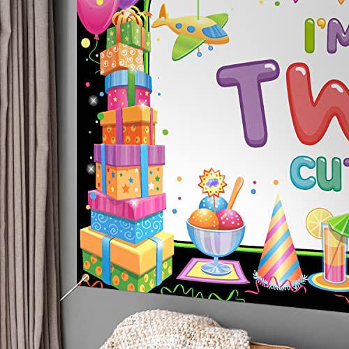 I'm Two Cute Birthday Backdrop Banner Decor Colorful - Happy 2nd Birthday Party Theme Decorations for Baby Girls Boys Supplies One Size