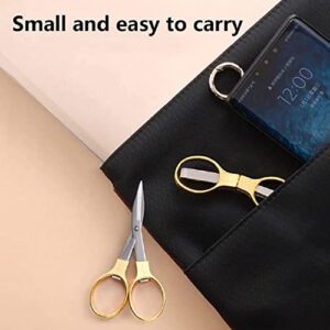 Folding scissors, travel scissors，small scissors，mini scissors,stainless steel telescopic cutter, paper cutting manual DIY scissors (gold)