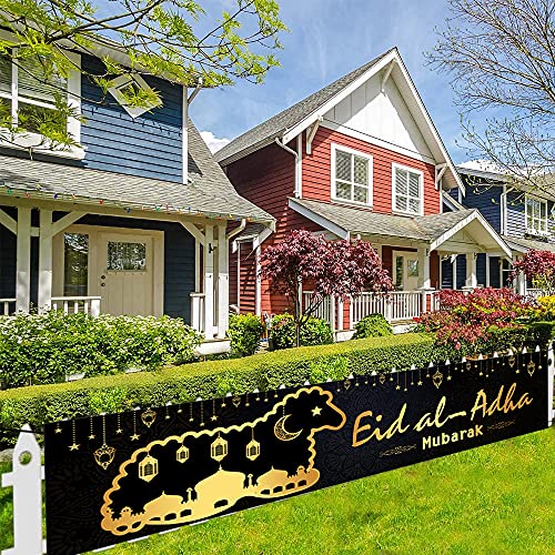 Eid al-Adha Mubarak Banner Party Decorations Supplies - Muslim Eid Mubarak Outdoor Yard Sign Banner Decorations