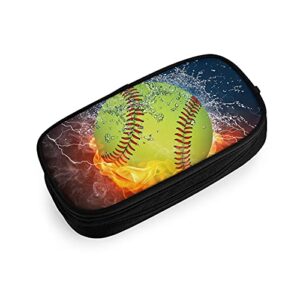 XIAOGUAISHOU, Fire Baseball Pencil Cases for Adults, Pencil Pouch Wide Opening Makeup Small Cosmetic Bag for Adults College Office