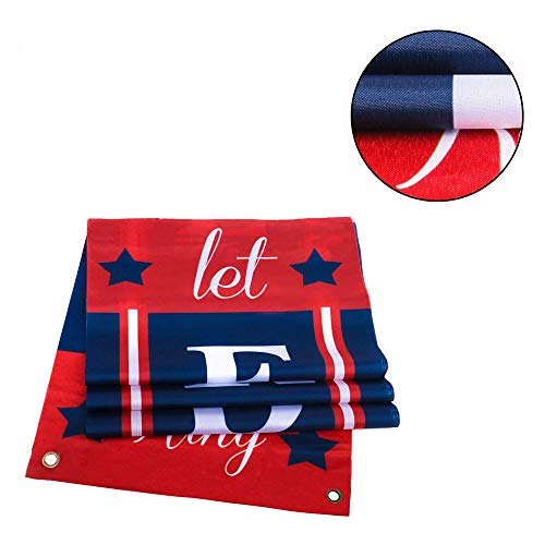 Decorations Banner Independence Day, America- Freedom, 4th of July Let Freedom Ring, Hanging Banner Flag for Front Door Yard Indoor Outdoor Party Decor, Memorial Day, 11.8 x 70.9 Inch (Blue Red)