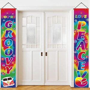loonelo peace groovy love porch banner with 77×11.8inch,60’s carnival groovy party decoration banner,retro hippie boho porch door sign for 60’s hippie theme groovy party decorations