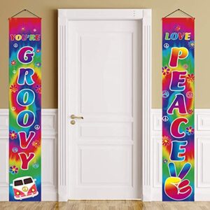 LOONELO Peace Groovy Love Porch Banner with 77x11.8inch,60's Carnival Groovy Party Decoration Banner,Retro Hippie Boho Porch Door Sign for 60's Hippie Theme Groovy Party Decorations