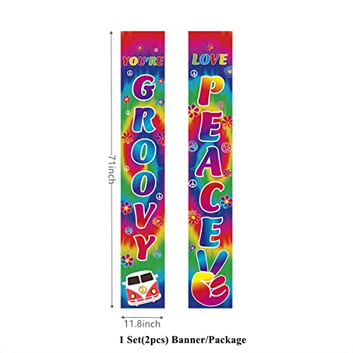 LOONELO Peace Groovy Love Porch Banner with 77x11.8inch,60's Carnival Groovy Party Decoration Banner,Retro Hippie Boho Porch Door Sign for 60's Hippie Theme Groovy Party Decorations