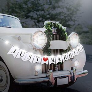 Just Married Wedding Banner Car Decorations (Banner + LED Light + Decal)