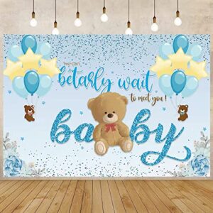 we can bearly wait baby shower decorations, sky blue teddy bear backdrop, bearly to meet you banner backdrop for boys girls party decorations baby shower photography background wall hanging