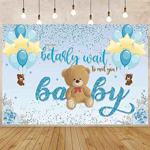 We Can Bearly Wait Baby Shower Decorations, Sky Blue Teddy Bear Backdrop, Bearly to Meet You Banner Backdrop for Boys Girls Party Decorations Baby Shower Photography Background Wall Hanging