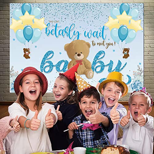 We Can Bearly Wait Baby Shower Decorations, Sky Blue Teddy Bear Backdrop, Bearly to Meet You Banner Backdrop for Boys Girls Party Decorations Baby Shower Photography Background Wall Hanging