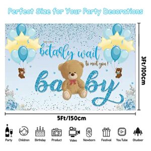 We Can Bearly Wait Baby Shower Decorations, Sky Blue Teddy Bear Backdrop, Bearly to Meet You Banner Backdrop for Boys Girls Party Decorations Baby Shower Photography Background Wall Hanging