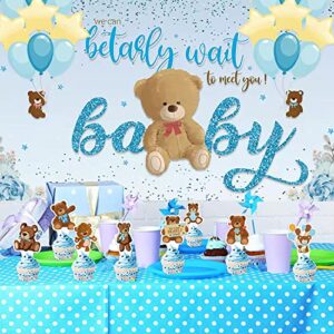 We Can Bearly Wait Baby Shower Decorations, Sky Blue Teddy Bear Backdrop, Bearly to Meet You Banner Backdrop for Boys Girls Party Decorations Baby Shower Photography Background Wall Hanging