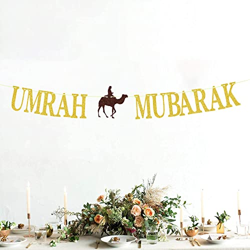 Umrah Mubarak Banner, Happy Eid Decorations Banner, Eid Festival Muslim Islam Party Decoration Supplies, 2023 Hajj Mubarak Umrah Mubarak Islamic Party Decoration Supplies