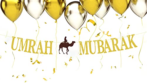 Umrah Mubarak Banner, Happy Eid Decorations Banner, Eid Festival Muslim Islam Party Decoration Supplies, 2023 Hajj Mubarak Umrah Mubarak Islamic Party Decoration Supplies