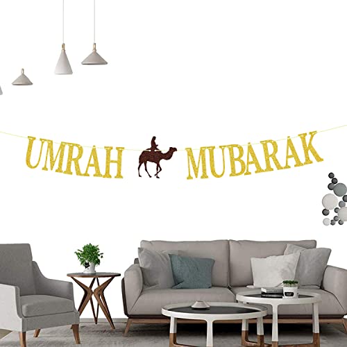 Umrah Mubarak Banner, Happy Eid Decorations Banner, Eid Festival Muslim Islam Party Decoration Supplies, 2023 Hajj Mubarak Umrah Mubarak Islamic Party Decoration Supplies