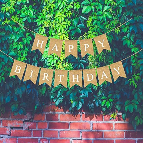 CrazyCharlie Burlap Happy Birthday Banner Swallowtail Flags for Birthday Party Decorations Swallowtail Flags