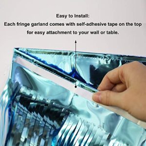 Blukey 10 Feet by 15 Inch Turquoise Foil Fringe Garland, Shiny Metallic Tinsel Banner Ideal for Parade Floats, Bridal Shower, Wedding, Birthday, Christmas - Wall Ceiling Hanging Fringe Drapes