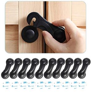Child Safety Cabinet Locks (10 Pack) - Baby Proofing Latches Lock for Drawers, Toilet Seat, Fridge, Oven, with 10 Extra 3M Adhesives (Black)